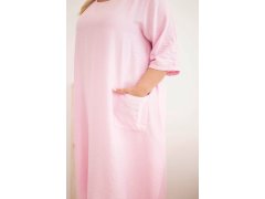 Dámské šaty Plus Size z viskózy s kapsami a krátkým rukávem bonbónově růžová 3