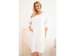 Dámské šaty Plus Size viskózové s kapsami krátký rukáv bílá 1