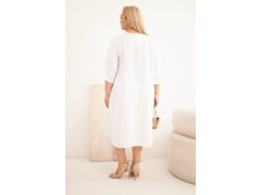 Dámské šaty Plus Size viskózové s kapsami krátký rukáv bílá 2