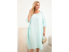 Dámské šaty Plus Size z viskózy s kapsami krátký rukáv mátová 1
