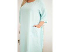 Dámské šaty Plus Size z viskózy s kapsami krátký rukáv mátová 3