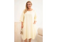 Dámské šaty plus size z viskózy s kapsami s krátkým rukávem žluté 1