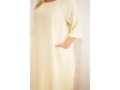 Dámské šaty plus size z viskózy s kapsami s krátkým rukávem žluté 3