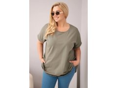 Dámská halenka Plus Size bavlněná s krátkým rukávem khaki 1