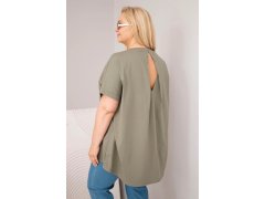 Dámská halenka Plus Size bavlněná s krátkým rukávem khaki 2