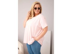 Dámská plus size bavlněná halenka s krátkým rukávem bonbónově růžová 1
