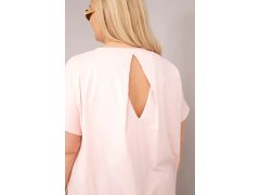 Dámská plus size bavlněná halenka s krátkým rukávem bonbónově růžová 3