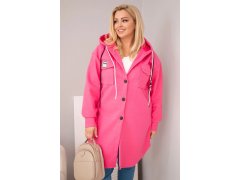 Dámský kabát Plus Size s kapucí zapínaný na knoflíky růžový 1