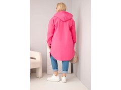 Dámský kabát Plus Size s kapucí zapínaný na knoflíky růžový 2