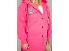 Dámský kabát Plus Size s kapucí zapínaný na knoflíky růžový 3