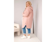 Dámský kabát plus size s kapucí zapínaný na knoflíky tmavě růžový 2
