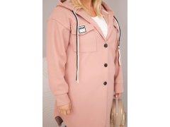 Dámský kabát plus size s kapucí zapínaný na knoflíky tmavě růžový 3