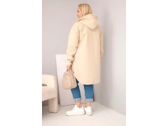 Dámský kabát Plus Size s kapucí zapínaný na knoflíky tmavě béžový 2