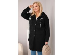 Dámský kabát Plus Size s kapucí zapínaný na knoflíky černý 1