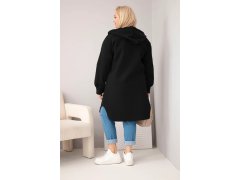 Dámský kabát Plus Size s kapucí zapínaný na knoflíky černý 2