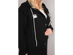 Dámský kabát Plus Size s kapucí zapínaný na knoflíky černý 3