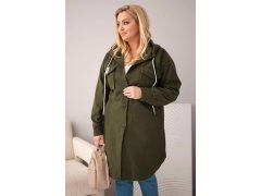 Dámský kabát Plus Size s kapucí zapínaný na knoflíky khaki 1