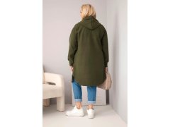 Dámský kabát Plus Size s kapucí zapínaný na knoflíky khaki 2
