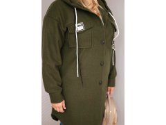Dámský kabát Plus Size s kapucí zapínaný na knoflíky khaki 3