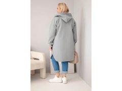 Dámský plášť Plus Size s kapucí zapínaný na knoflíky šedý 2
