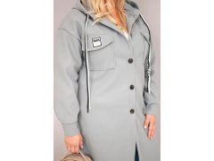 Dámský plášť Plus Size s kapucí zapínaný na knoflíky šedý 3