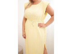Dámské šaty Plus Size z viskózy, plisované s vázáním žlutá 3