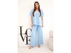 Dámský komplet Plus Size halenka a kalhoty s širokými nohavicemi modrý 1
