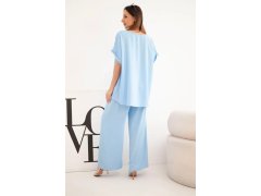 Dámský komplet Plus Size halenka a kalhoty s širokými nohavicemi modrý 2