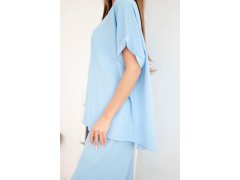 Dámský komplet Plus Size halenka a kalhoty s širokými nohavicemi modrý 3