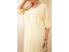 Dámské šaty plus size bavlněné mušelínové s výstřihem do V žlutá 3