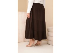 Dámská sukně plus size bavlněná mušelínová s volánem a gumou hnědá 1