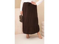 Dámská sukně plus size bavlněná mušelínová s volánem a gumou hnědá 2