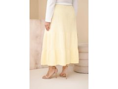Dámská sukně plus size z bavlněného mušelínu s volánem a gumou žlutá 1