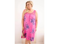Dámské šaty Plus Size z viskózy s květinovým vzorem a krajkovým vrškem růžová 1