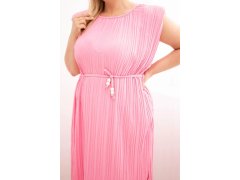 Dámské šaty plus size z viskózy, plisované s vázáním světle růžová 3