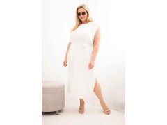 Dámské šaty Plus Size viskózové plisované s vázáním ecru 1