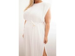 Dámské šaty Plus Size viskózové plisované s vázáním ecru 3