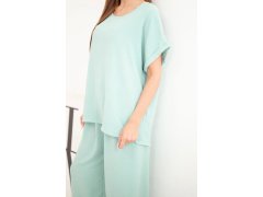 Dámský komplet Plus Size halenka a kalhoty se širokými nohavicemi tmavě mentolová 3