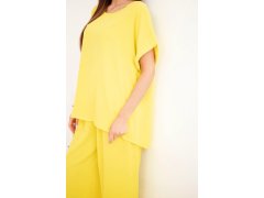 Dámský komplet Plus Size halenka a kalhoty se širokou nohavicí žlutý 3