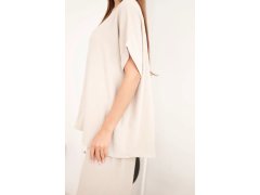 Dámský komplet Plus Size halenka a kalhoty se širokými nohavicemi béžová 3