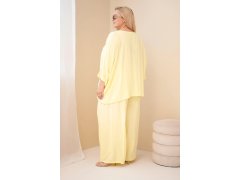 Dámský komplet Plus Size z viskózy se širokými kalhotami a halenkou žlutý 2