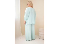 Dámský komplet Plus Size z viskózy se širokými kalhotami a halenkou mátový 2