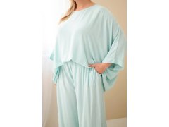 Dámský komplet Plus Size z viskózy se širokými kalhotami a halenkou mátový 3