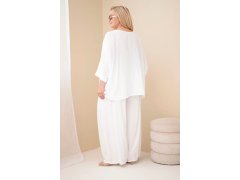 Dámský komplet Plus Size z viskózy se širokými kalhotami a halenkou bílý 2