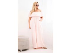Dámský overal Plus Size s volánem a krátkým rukávem pudrově růžová 1