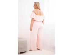 Dámský overal Plus Size s volánem a krátkým rukávem pudrově růžová 2