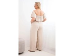 Dámský overal Plus Size s&nbsp;volánem a&nbsp;krátkým rukávem béžový 2