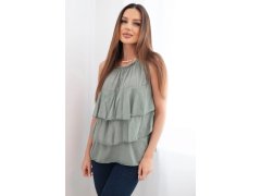 Dámská bavlněná halenka španělského střihu s volány bez rukávů khaki 1
