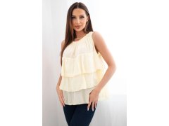 Dámská bavlněná halenka španělského střihu s volány bez rukávů žlutá 1