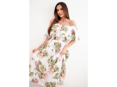 Dámské viskózové šaty Carmen s květinovým vzorem khaki 1
